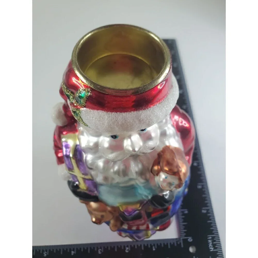 Vintage Hand blown glass Christmas Tea light holder‎ Santa holding presents